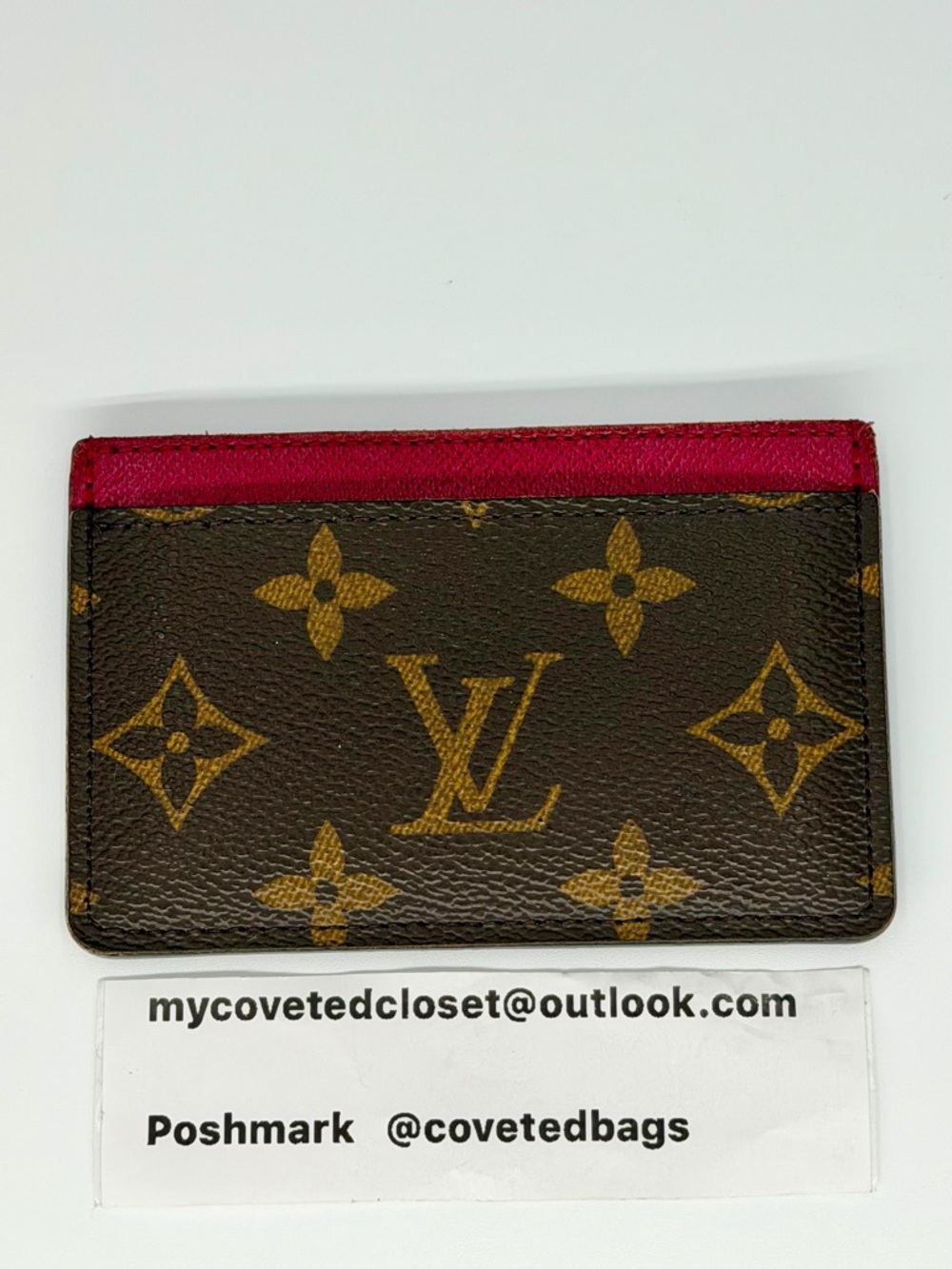 LV Monogram Card Holder with Fuchsia Excellent Condition w/Box and Dust Bag - Picture 2 of 13